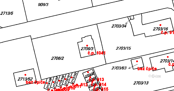 Pelhřimov 1041 na parcele st. 2706/3 v KÚ Pelhřimov, Katastrální mapa