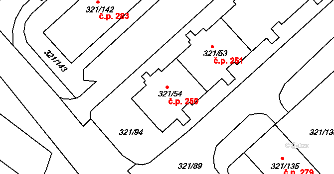 Prosetice 250, Teplice na parcele st. 321/54 v KÚ Prosetice, Katastrální mapa