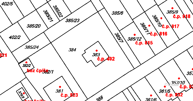 Návsí 492 na parcele st. 383 v KÚ Návsí, Katastrální mapa