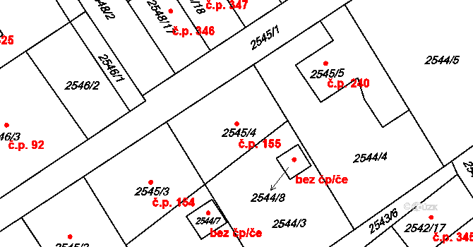 Sviadnov 155 na parcele st. 2545/4 v KÚ Sviadnov, Katastrální mapa