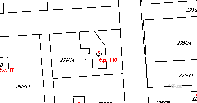 Lhota 110 na parcele st. 141 v KÚ Lhota u Dřís, Katastrální mapa