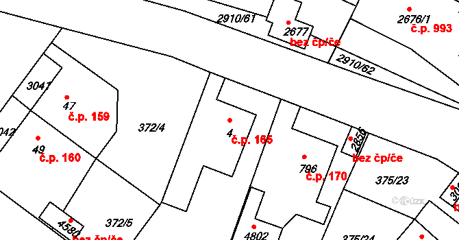 Plzeňské Předměstí 165, Rokycany na parcele st. 4 v KÚ Rokycany, Katastrální mapa