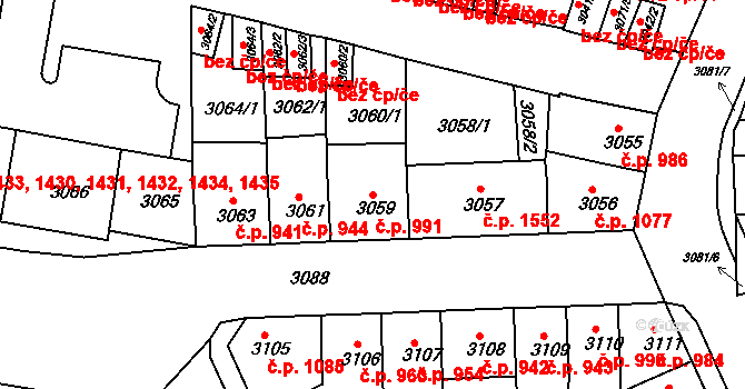Sokolov 991 na parcele st. 3059 v KÚ Sokolov, Katastrální mapa