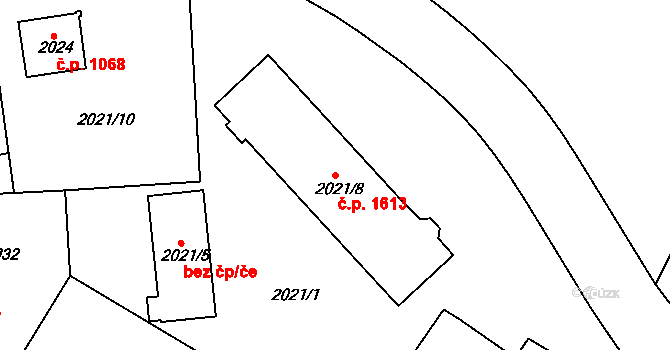 Sokolov 1613 na parcele st. 2021/8 v KÚ Sokolov, Katastrální mapa