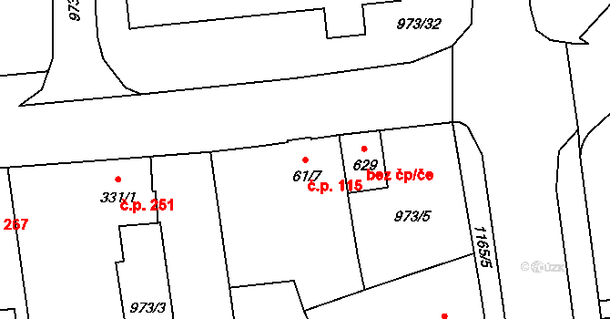 Úšovice 115, Mariánské Lázně na parcele st. 61/7 v KÚ Úšovice, Katastrální mapa