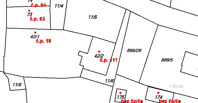 Zavidov 111 na parcele st. 42/2 v KÚ Zavidov, Katastrální mapa