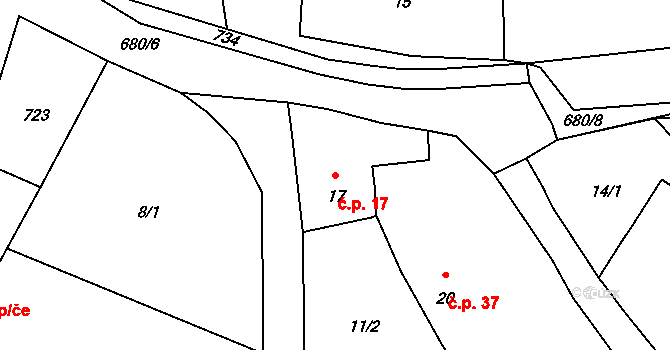 Rodvínov 17 na parcele st. 17 v KÚ Rodvínov, Katastrální mapa