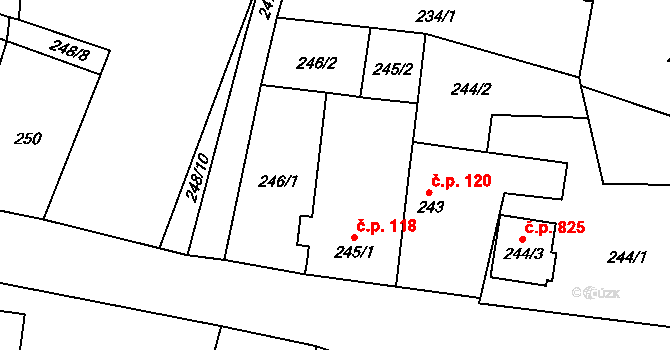 Suchdol nad Lužnicí 118 na parcele st. 245/1 v KÚ Suchdol nad Lužnicí, Katastrální mapa
