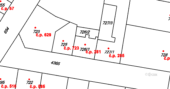 Žižkov 281, Praha na parcele st. 726/1 v KÚ Žižkov, Katastrální mapa