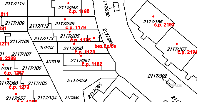 Chodov 1178, Praha na parcele st. 2117/250 v KÚ Chodov, Katastrální mapa