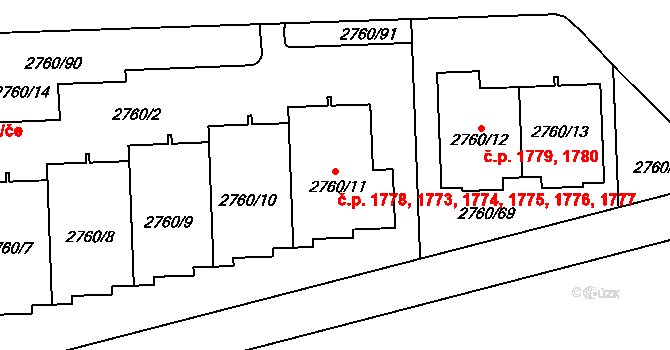 Chodov 1773,1774,1775,1776,, Praha na parcele st. 2760/11 v KÚ Chodov, Katastrální mapa