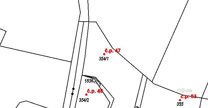 Zalány 47, Rožmitál pod Třemšínem na parcele st. 354/1 v KÚ Rožmitál pod Třemšínem, Katastrální mapa