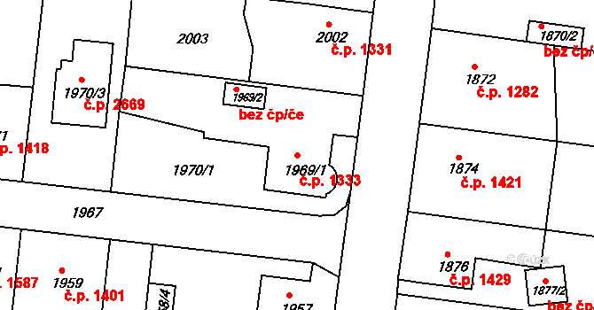 Česká Lípa 1333 na parcele st. 1969/1 v KÚ Česká Lípa, Katastrální mapa