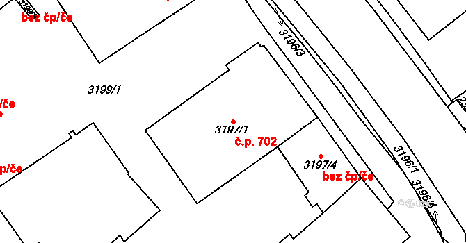 Chomutov 702 na parcele st. 3197/1 v KÚ Chomutov I, Katastrální mapa