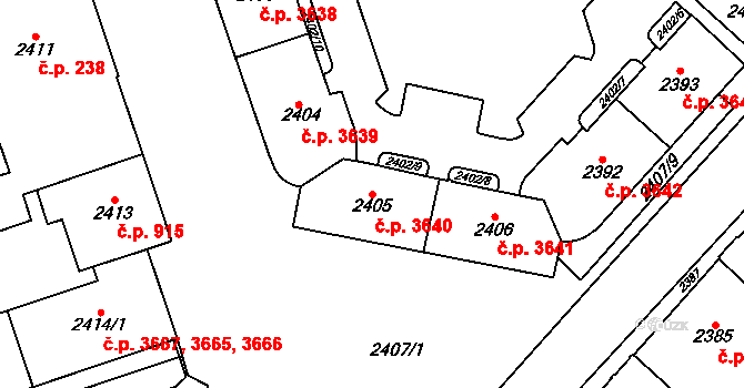 Chomutov 3640 na parcele st. 2405 v KÚ Chomutov I, Katastrální mapa