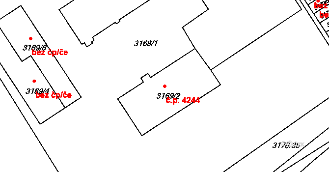 Chomutov 4244 na parcele st. 3169/2 v KÚ Chomutov II, Katastrální mapa