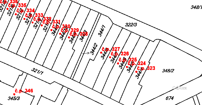 Liberec VIII-Dolní Hanychov 327, Liberec na parcele st. 344/8 v KÚ Dolní Hanychov, Katastrální mapa