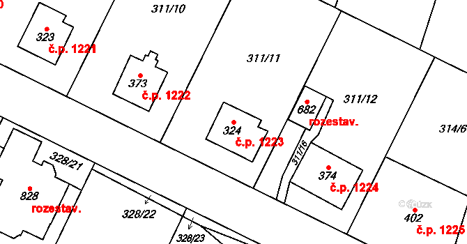 Nový Hradec Králové 1223, Hradec Králové na parcele st. 324 v KÚ Kluky, Katastrální mapa