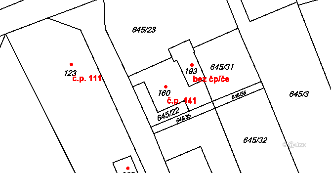 Bobr 141, Žacléř na parcele st. 160 v KÚ Bobr, Katastrální mapa