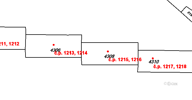 Kuřim 1215,1216 na parcele st. 4308 v KÚ Kuřim, Katastrální mapa