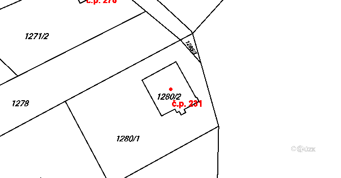 Fryštát 231, Karviná na parcele st. 1280/2 v KÚ Karviná-město, Katastrální mapa