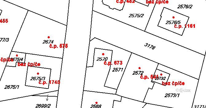 Bolevec 673, Plzeň na parcele st. 2570 v KÚ Bolevec, Katastrální mapa