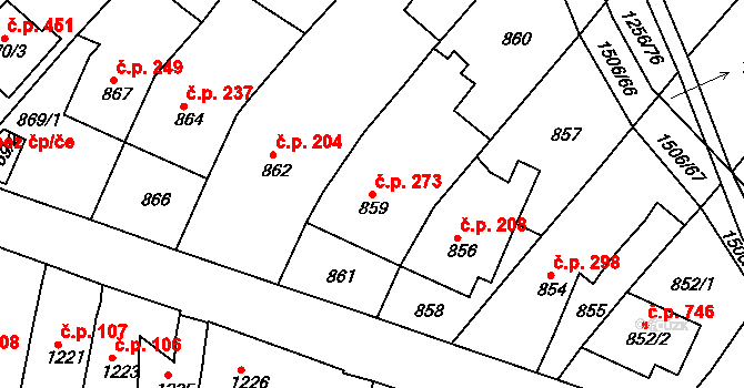Troubsko 273 na parcele st. 859 v KÚ Troubsko, Katastrální mapa