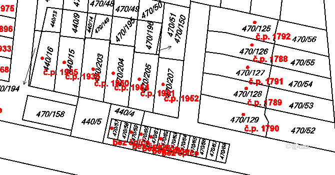 Krč 1952, Praha na parcele st. 470/207 v KÚ Krč, Katastrální mapa