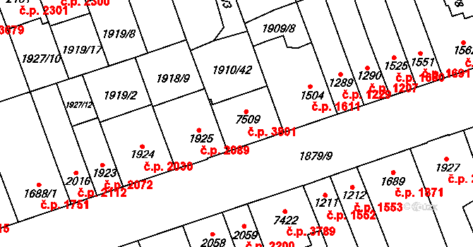 Hodonín 3801 na parcele st. 7509 v KÚ Hodonín, Katastrální mapa