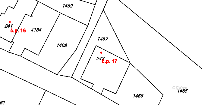 Koruna 17 na parcele st. 242 v KÚ Koruna, Katastrální mapa