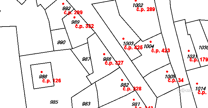 Týnec nad Labem 327 na parcele st. 988 v KÚ Týnec nad Labem, Katastrální mapa