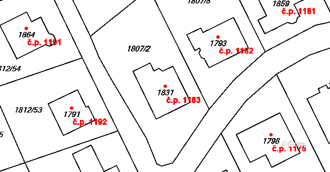 Polná 1183 na parcele st. 1831 v KÚ Polná, Katastrální mapa