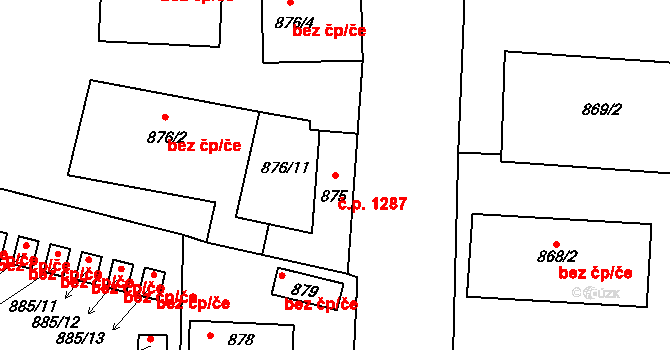Hustopeče 1287 na parcele st. 875 v KÚ Hustopeče u Brna, Katastrální mapa