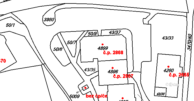 Aš 2868 na parcele st. 4899 v KÚ Aš, Katastrální mapa