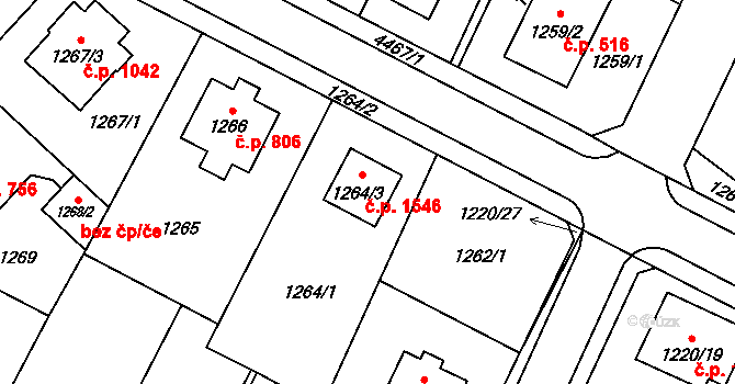 Chotěboř 1546 na parcele st. 1264/3 v KÚ Chotěboř, Katastrální mapa