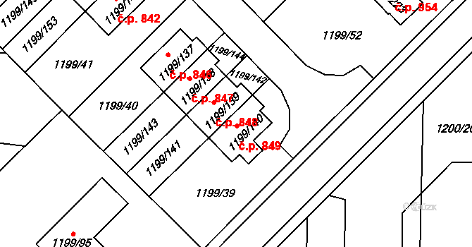Vejprnice 849 na parcele st. 1199/140 v KÚ Vejprnice, Katastrální mapa