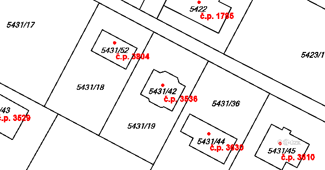 Frýdek 3536, Frýdek-Místek na parcele st. 5431/42 v KÚ Frýdek, Katastrální mapa