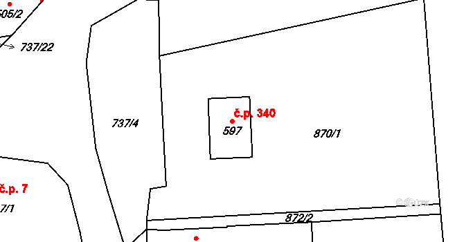 Velká Ves 340, Broumov na parcele st. 597 v KÚ Velká Ves u Broumova, Katastrální mapa