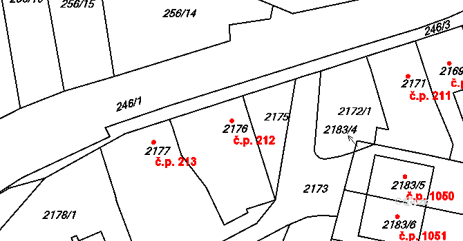 Jemnice 212 na parcele st. 2176 v KÚ Jemnice, Katastrální mapa