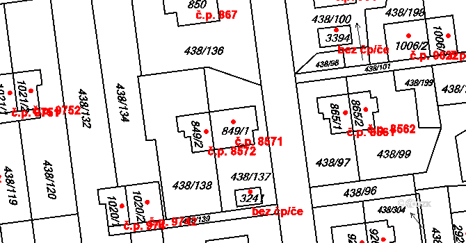 Otrokovice 8571 na parcele st. 849/1 v KÚ Otrokovice, Katastrální mapa