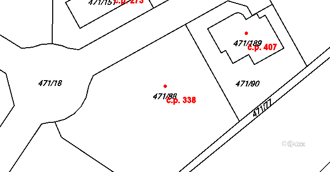 Křeslice 338, Praha na parcele st. 471/88 v KÚ Křeslice, Katastrální mapa