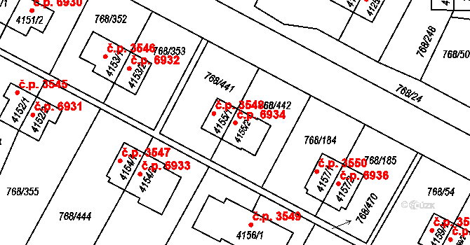 Zlín 6934 na parcele st. 4155/2 v KÚ Zlín, Katastrální mapa