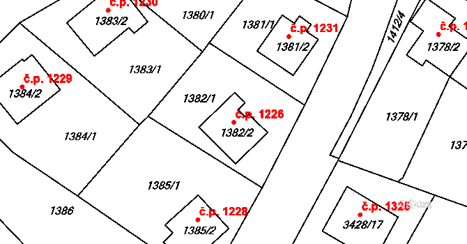 Bruntál 1226 na parcele st. 1382/2 v KÚ Bruntál-město, Katastrální mapa