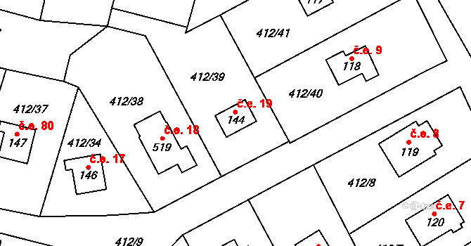 Živohošť 19, Chotilsko na parcele st. 144 v KÚ Křeničná, Katastrální mapa