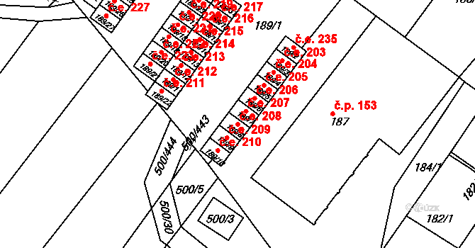Nebovidy 208 na parcele st. 189/8 v KÚ Nebovidy u Brna, Katastrální mapa
