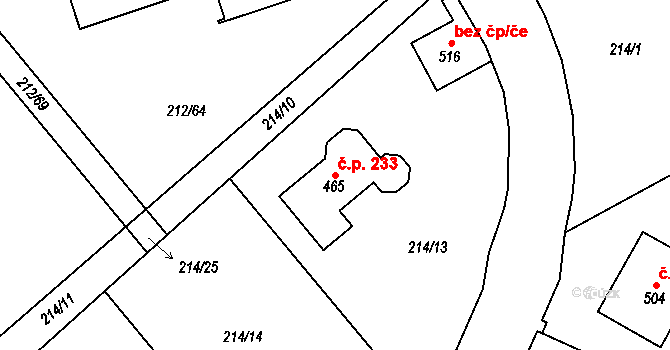 Perštejn 233 na parcele st. 465 v KÚ Černýš, Katastrální mapa