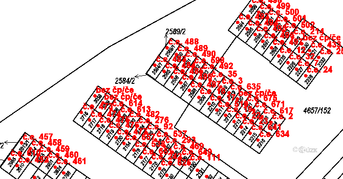 Veselí nad Moravou 485 na parcele st. 2586 v KÚ Veselí-Předměstí, Katastrální mapa