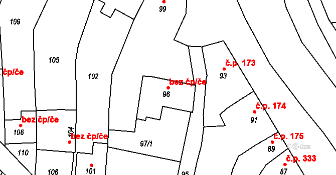 Velký Týnec 40897753 na parcele st. 96 v KÚ Velký Týnec, Katastrální mapa