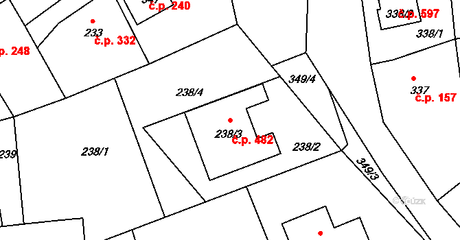 Štípa 482, Zlín na parcele st. 238/3 v KÚ Štípa, Katastrální mapa