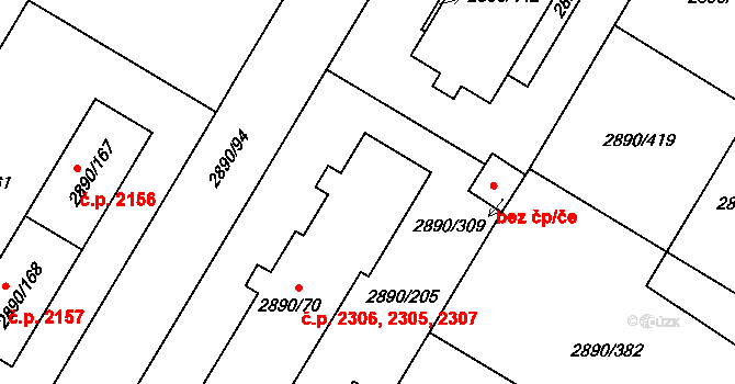 Předměstí 2305,2306,2307, Opava na parcele st. 2890/70 v KÚ Opava-Předměstí, Katastrální mapa